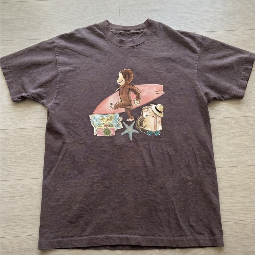 Gildan Brown Short Sleeve Tee with Curious George Surf Graphic
